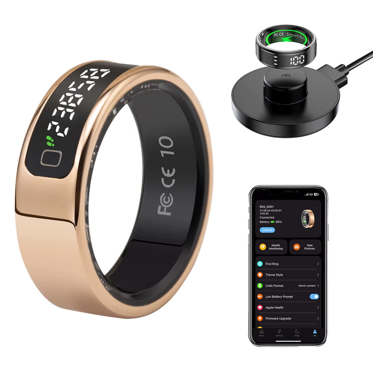 Tasbih Fitness Heart Rate Zikr Counter Display Screen Blood Oxygen Sleep Monitor Temperature Gesture Control Touch Smart Ring