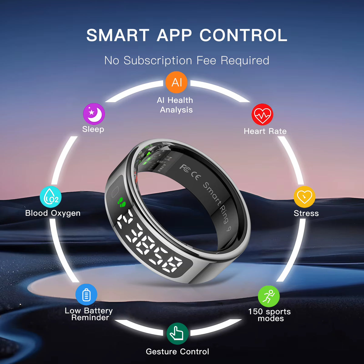 Tasbih Fitness Heart Rate Zikr Counter Display Screen Blood Oxygen Sleep Monitor Temperature Gesture Control Touch Smart Ring