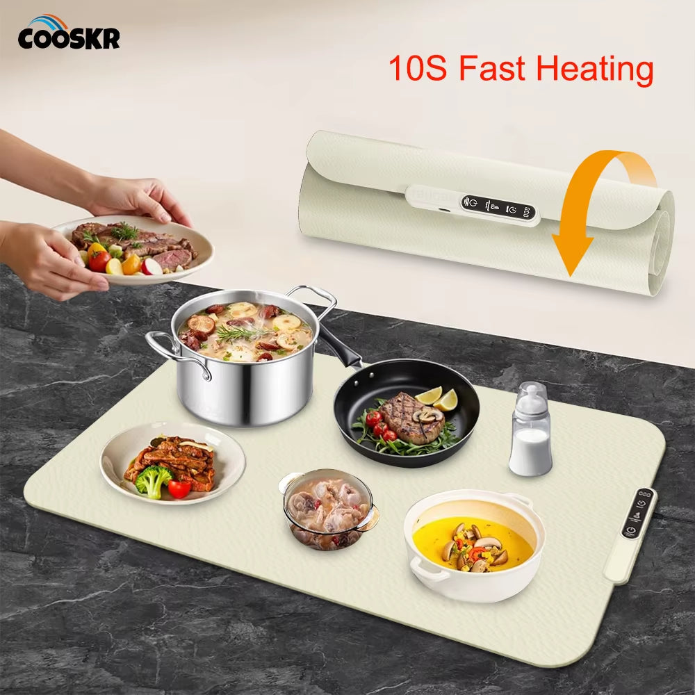 Electric Heating Plate Food Warmer Mat Silicone Dining Table Fast Warming Food Coffee Heater Tray Foldable Food Warming Plate