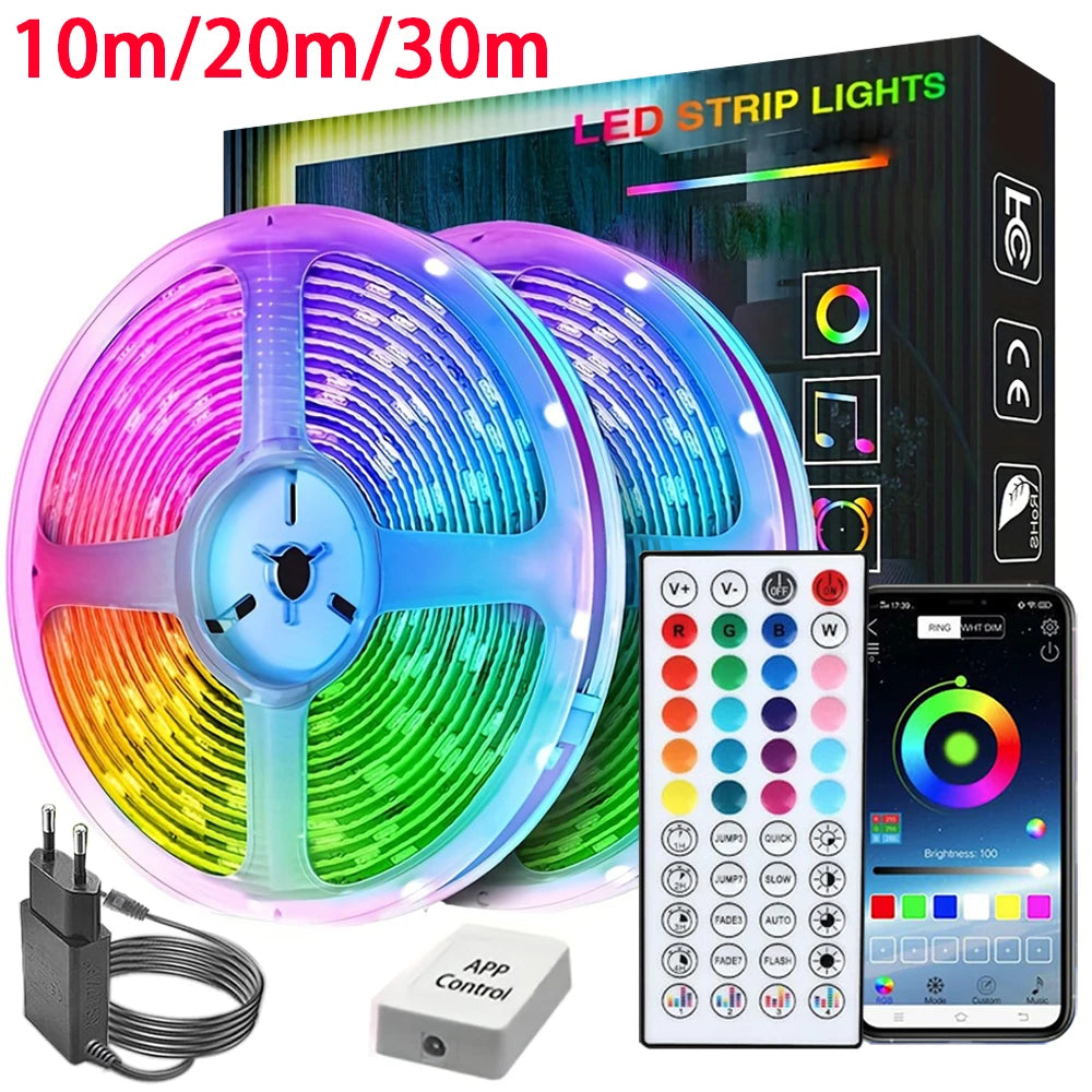 Led Lights for Room Music Sync RGB Led Strip Lights 10M 20M 30M Flexible Ribbon for Room Bedroom Decor TV Backlights
